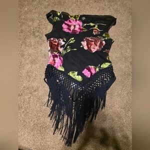 Cache Black and Pink Floral Top